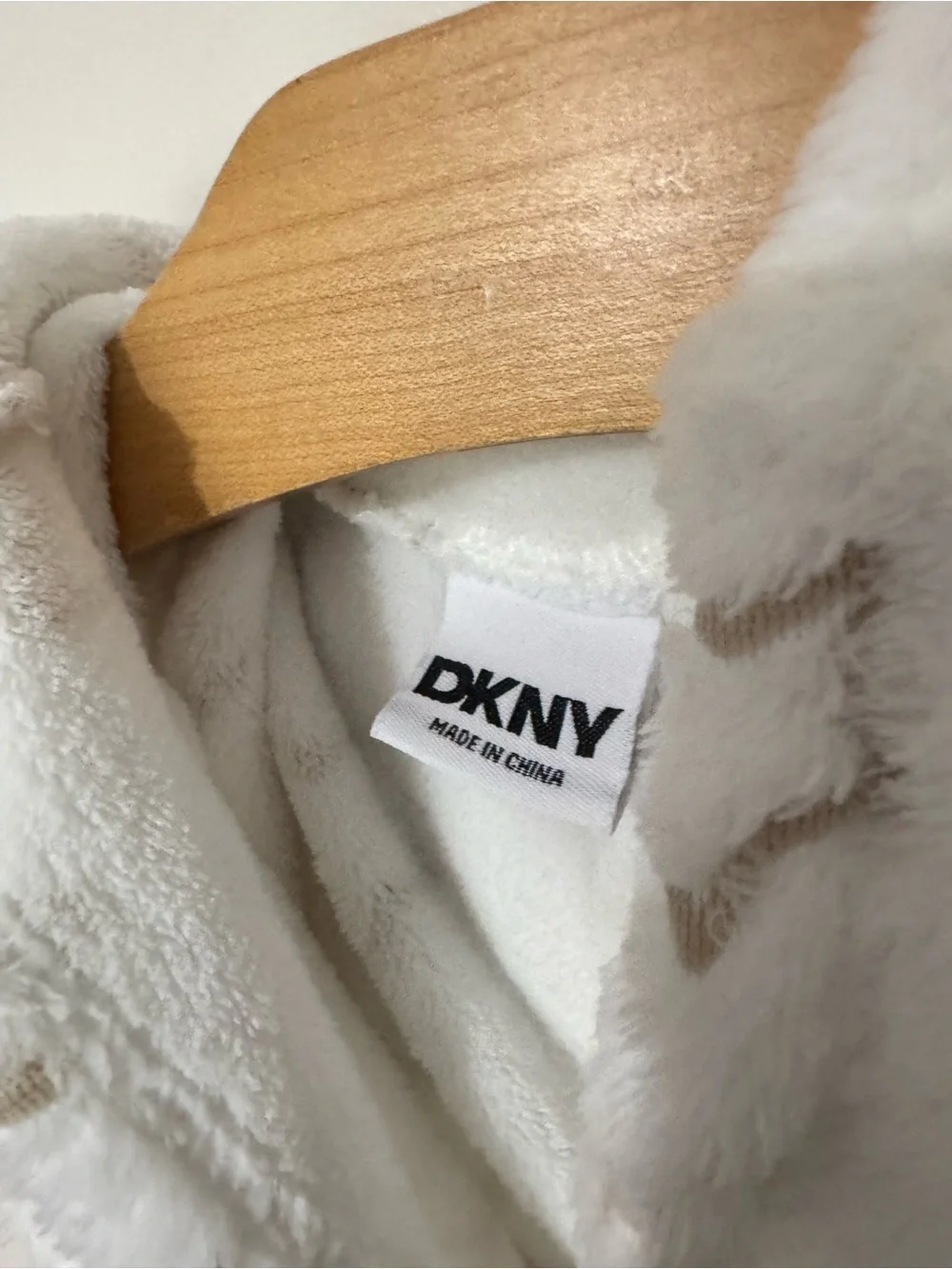 DKNY White Plush Hooded Kids Robe with Tan Star Print